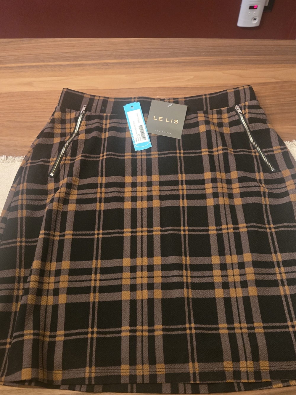 Le Lis Black Plaid Mini Skirt with Mustard and Gray Stripes